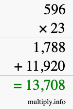 How to calculate 596 times 23 using long multiplication