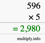 How to calculate 596 times 5 using long multiplication How to calculate 596 times 5 using long multiplication