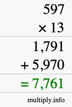 How to calculate 597 times 13 using long multiplication How to calculate 597 times 13 using long multiplication