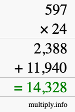 How to calculate 597 times 24 using long multiplication How to calculate 597 times 24 using long multiplication