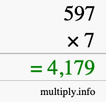 How to calculate 597 times 7 using long multiplication