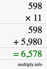 How to calculate 598 times 11 using long multiplication How to calculate 598 times 11 using long multiplication