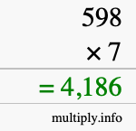 How to calculate 598 times 7 using long multiplication