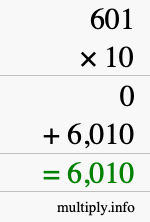 How to calculate 601 times 10 using long multiplication