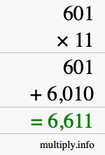 How to calculate 601 times 11 using long multiplication How to calculate 601 times 11 using long multiplication