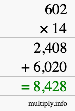 How to calculate 602 times 14 using long multiplication How to calculate 602 times 14 using long multiplication