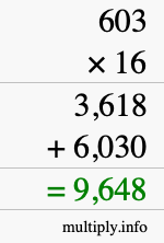 How to calculate 603 times 16 using long multiplication How to calculate 603 times 16 using long multiplication