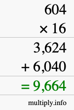 How to calculate 604 times 16 using long multiplication How to calculate 604 times 16 using long multiplication