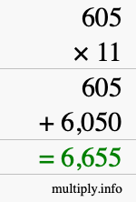 How to calculate 605 times 11 using long multiplication