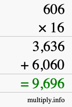 How to calculate 606 times 16 using long multiplication