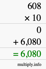 How to calculate 608 times 10 using long multiplication