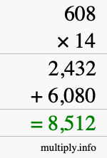 How to calculate 608 times 14 using long multiplication How to calculate 608 times 14 using long multiplication