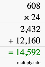 How to calculate 608 times 24 using long multiplication How to calculate 608 times 24 using long multiplication