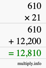 How to calculate 610 times 21 using long multiplication