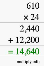 How to calculate 610 times 24 using long multiplication How to calculate 610 times 24 using long multiplication