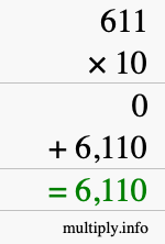 How to calculate 611 times 10 using long multiplication