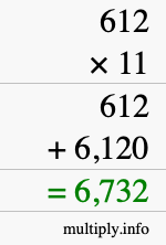 How to calculate 612 times 11 using long multiplication