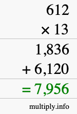 How to calculate 612 times 13 using long multiplication