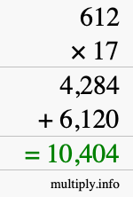 How to calculate 612 times 17 using long multiplication