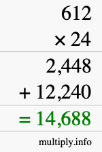 How to calculate 612 times 24 using long multiplication
