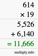 How to calculate 614 times 19 using long multiplication