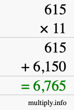 How to calculate 615 times 11 using long multiplication