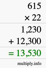 How to calculate 615 times 22 using long multiplication