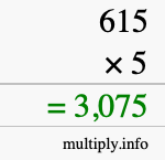 How to calculate 615 times 5 using long multiplication