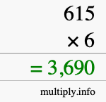 How to calculate 615 times 6 using long multiplication