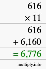 How to calculate 616 times 11 using long multiplication