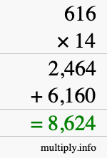 How to calculate 616 times 14 using long multiplication