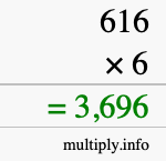 How to calculate 616 times 6 using long multiplication