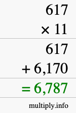 How to calculate 617 times 11 using long multiplication