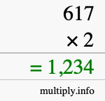 How to calculate 617 times 2 using long multiplication