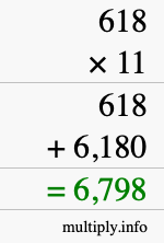How to calculate 618 times 11 using long multiplication