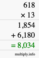 How to calculate 618 times 13 using long multiplication