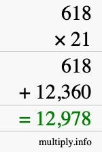 How to calculate 618 times 21 using long multiplication