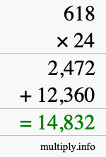How to calculate 618 times 24 using long multiplication