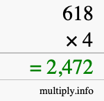 How to calculate 618 times 4 using long multiplication