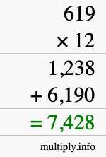 How to calculate 619 times 12 using long multiplication How to calculate 619 times 12 using long multiplication