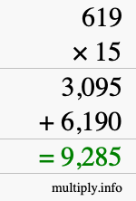 How to calculate 619 times 15 using long multiplication How to calculate 619 times 15 using long multiplication