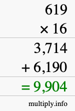 How to calculate 619 times 16 using long multiplication How to calculate 619 times 16 using long multiplication