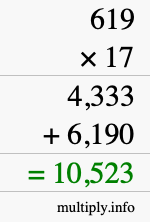 How to calculate 619 times 17 using long multiplication How to calculate 619 times 17 using long multiplication