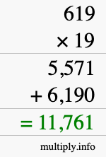 How to calculate 619 times 19 using long multiplication