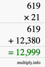 How to calculate 619 times 21 using long multiplication How to calculate 619 times 21 using long multiplication