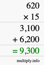 How to calculate 620 times 15 using long multiplication How to calculate 620 times 15 using long multiplication