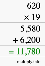 How to calculate 620 times 19 using long multiplication