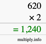How to calculate 620 times 2 using long multiplication