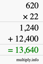 How to calculate 620 times 22 using long multiplication