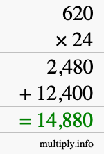 How to calculate 620 times 24 using long multiplication How to calculate 620 times 24 using long multiplication